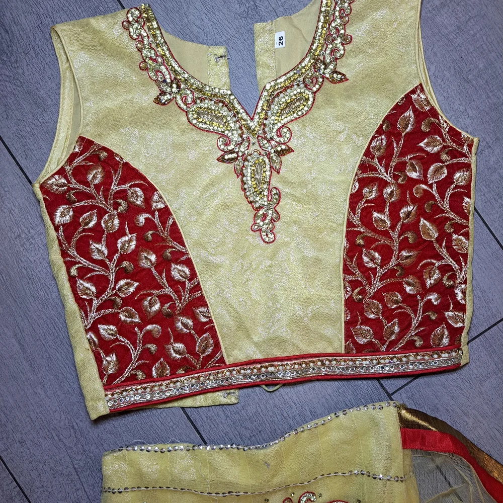 Yellow and Red Embroidered Lehenga Choli Set